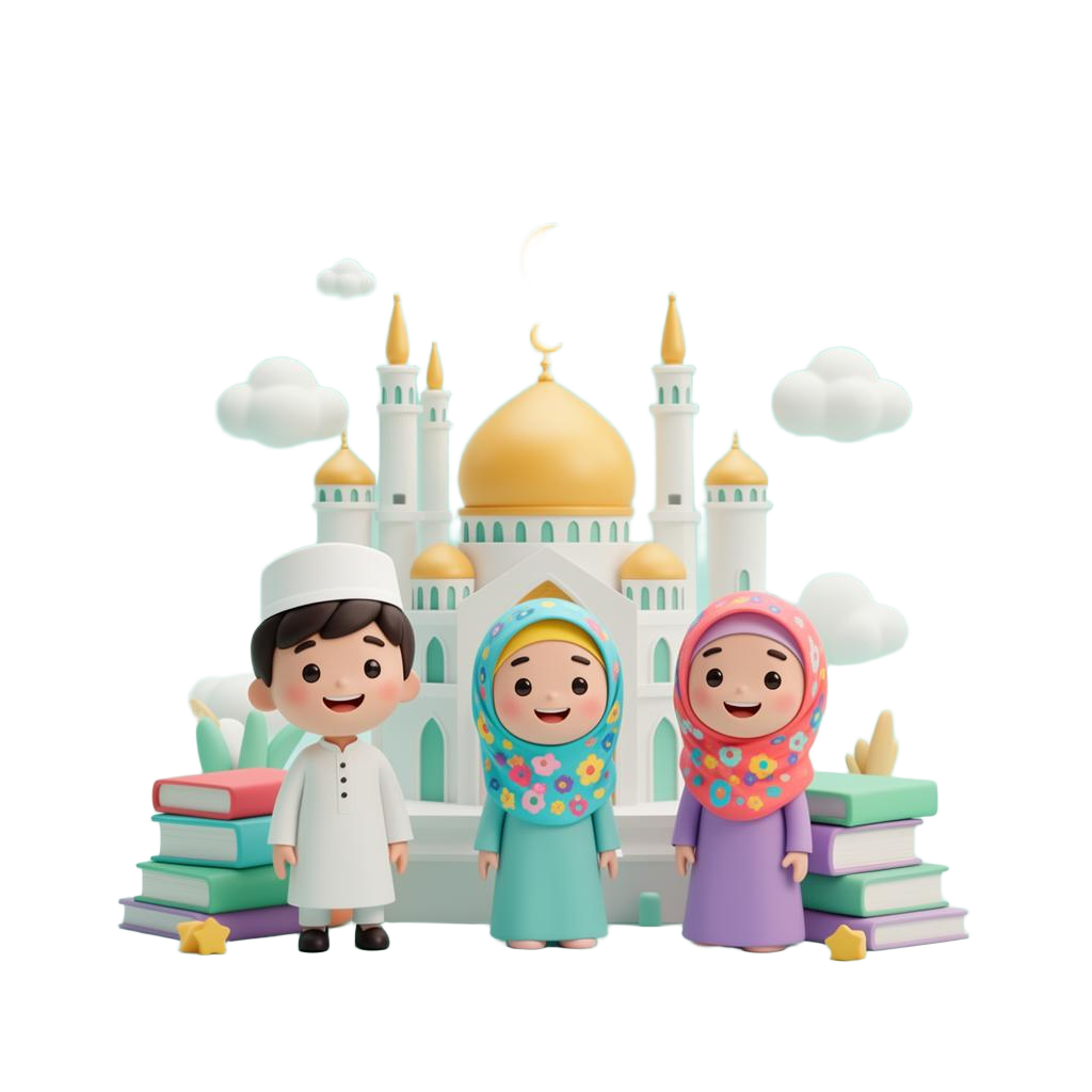 Kidds Universe characters with mosque, books and stars